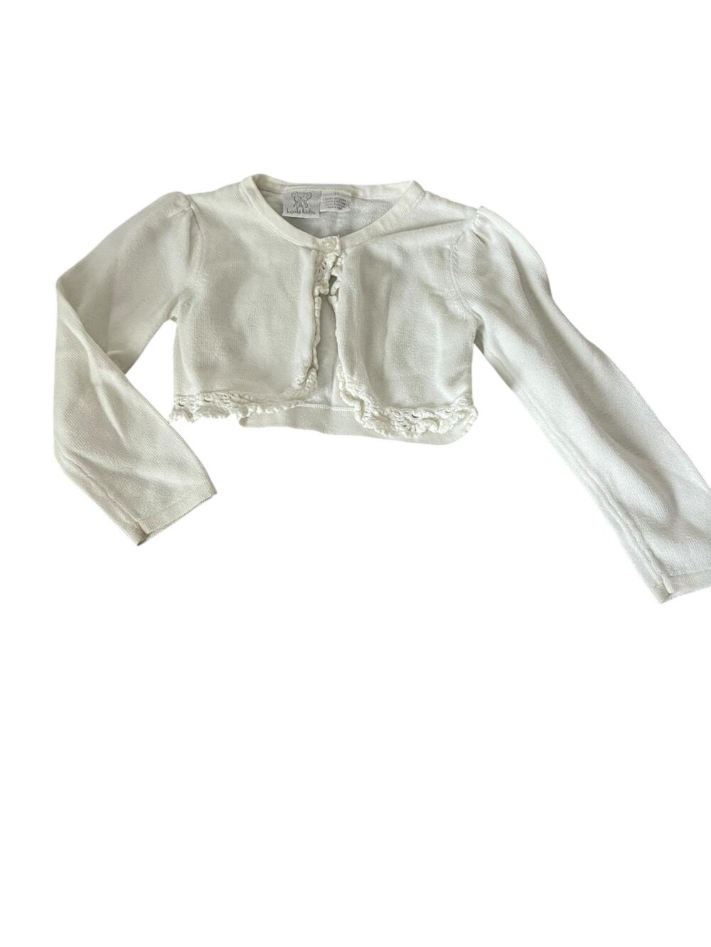 Koala Kids Baby Girls White Button Down Shrug Lace Trim Cardigan Sweater Size 3T